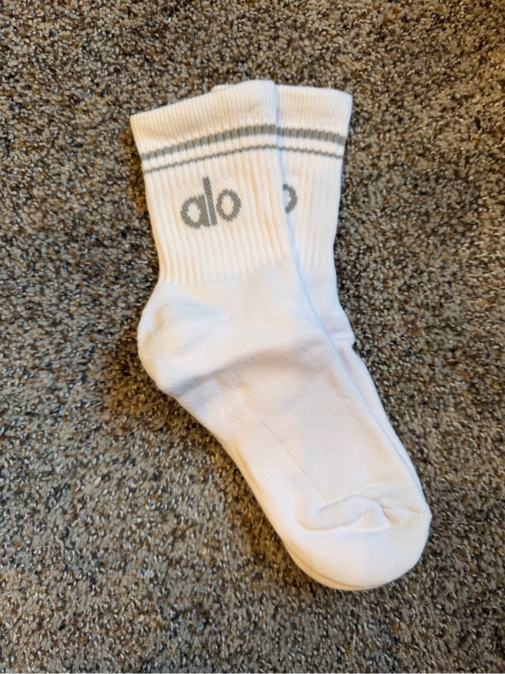 Alo Yoga Half Crew Socks with Gray Stripe and Logo